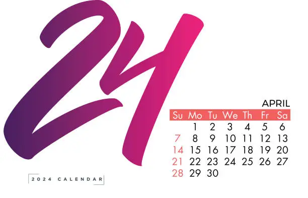 Vector illustration of April. 2024 monthly calendar. Illustration vector calendar week start on Sunday in colorful and white theme stock illustration