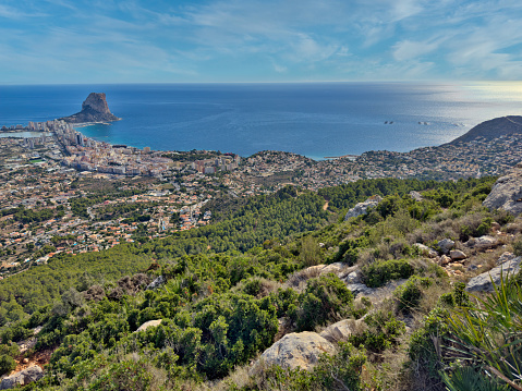View from Pinet summit to Costa Blanca and Calpe. Spain.