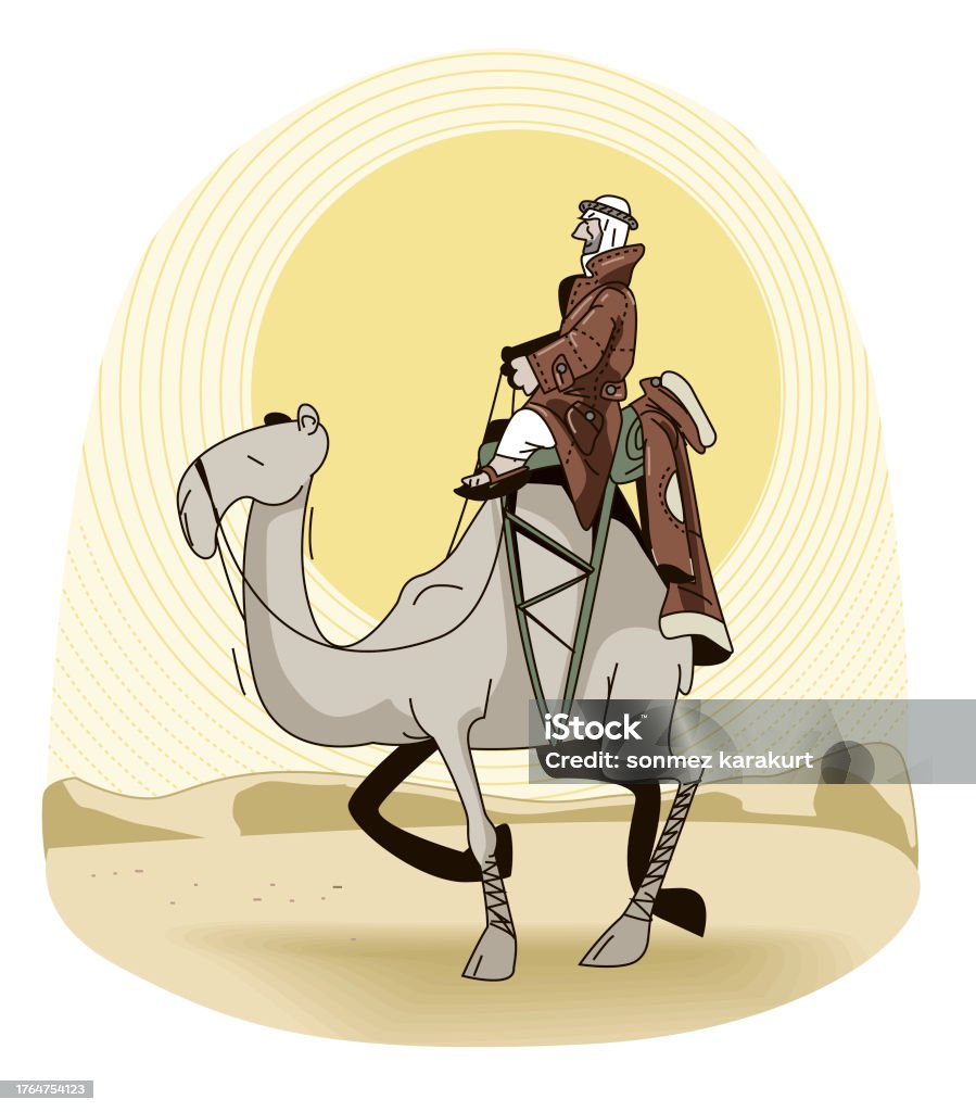Osama Riding Camel An Arab In A Coat Riding A Camel In The Desert Stock Illustration ...