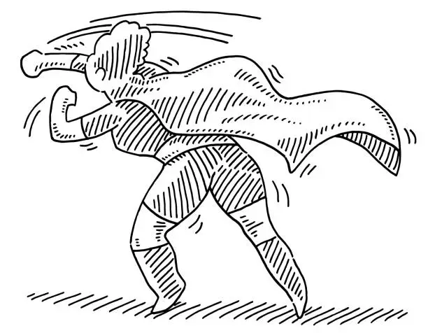 Vector illustration of Fighting Superhero Woman Drawing