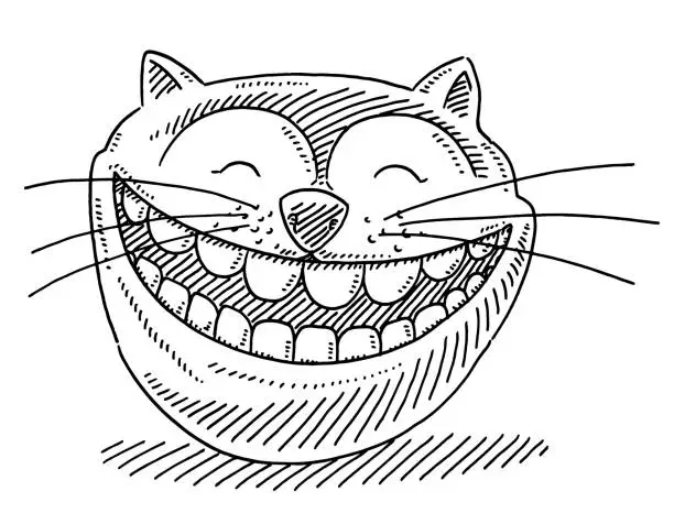 Vector illustration of Laughing Cartoon Cat Head Drawing
