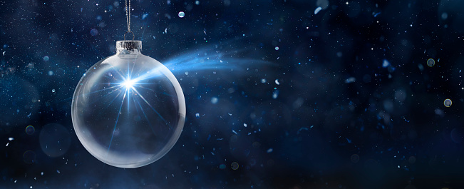 Merry Christmas - Star Into Ball - Wish And Nativity Concept - Abstract Defocused Background