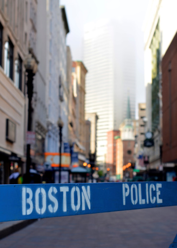 A Police Barricade At A Crime Scene In Boston USA