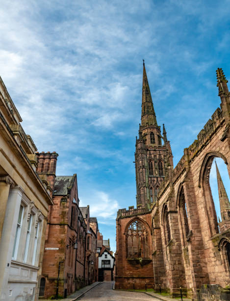 istock Street in Old Town Coventry with Cathedral 1764802345