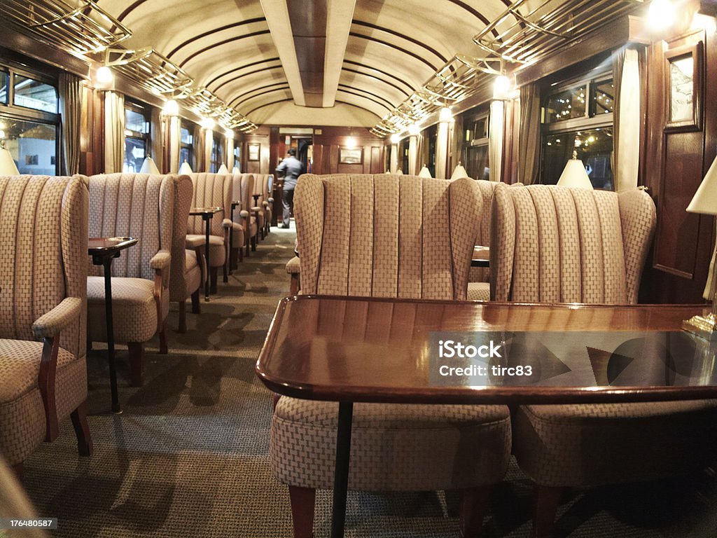 Railway carriage interior on Puno to Cuzco luxury train Luxury Stock Photo