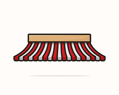 Shop awning. Shopping striped tent for market grocery or restaurant, vector cartoonish red store sunshade roof