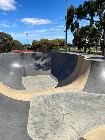 Adelaide, Australia - October 7, 2023: Big skatepark bowl at City Skatepark.