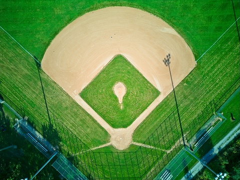 Aerial View of a Baseball Diamond in a Public Recreational Complex in a Rural Town