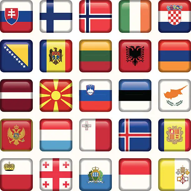 Vector illustration of Europe Buttons Square Flags