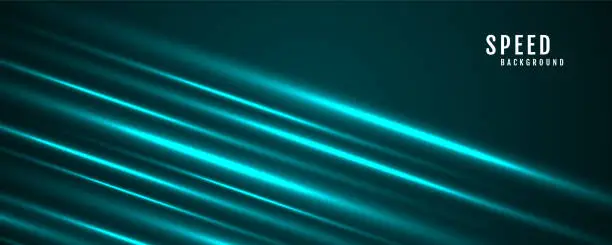 Vector illustration of 3D green techno geometric background on dark space with glow lines motion effect decoration. Modern graphic design element panoramic high speed style concept for banner, flyer, card, or brochure cover