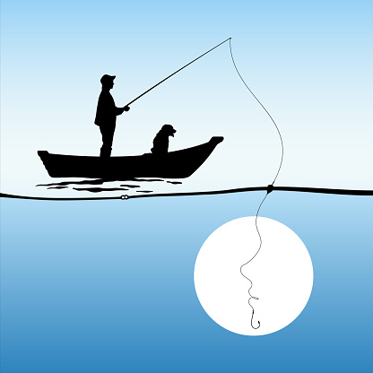 Man in boat isolated silhouette