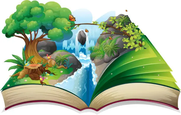 Vector illustration of Storybook with an image of nature