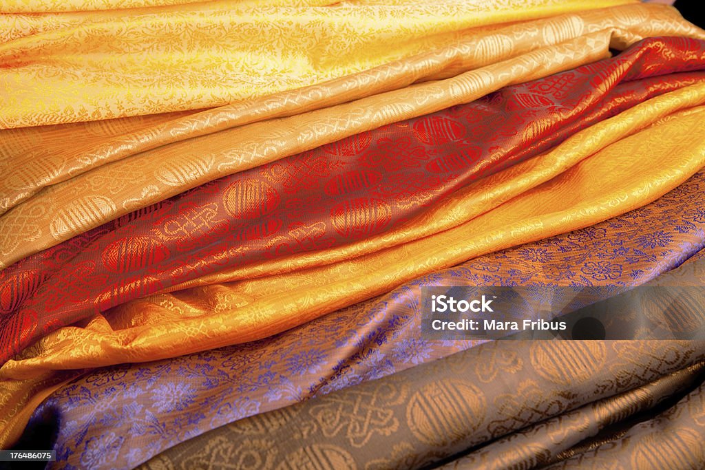 Color Indian fabric Color silk fabric from India. Sari Stock Photo