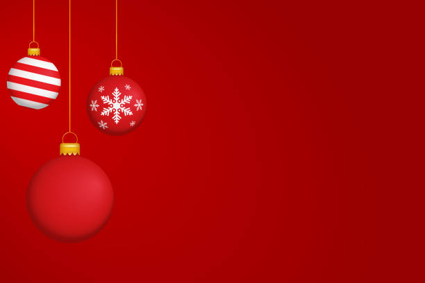 illustrazioni stock, clip art, cartoni animati e icone di tendenza di tre palline di natale, decorazioni per l'albero di natale, ornamenti per la palla di natale, decorazione rossa e bianca, buon natale, natale con spazio di copia, spazio vuoto, sfondo rosso, banner newsletter, biglietto d'invito, biglietto d'auguri illustra - virtual background