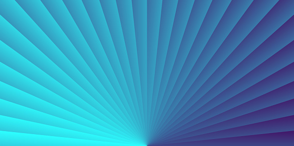 Modern and trendy background. Abstract design with lots of lines and a beautiful color circular gradient, looking like light rays or sunbeams. This illustration can be used for your design, with space for your text (colors used: Turquoise, Blue, Purple). Vector Illustration (EPS file, well layered and grouped), wide format (2:1). Easy to edit, manipulate, resize or colorize. Vector and Jpeg file of different sizes.