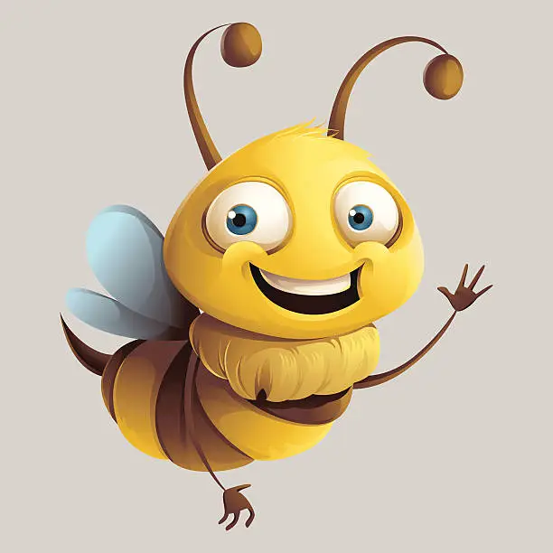 Vector illustration of Happy cartoon bee waving and smiling