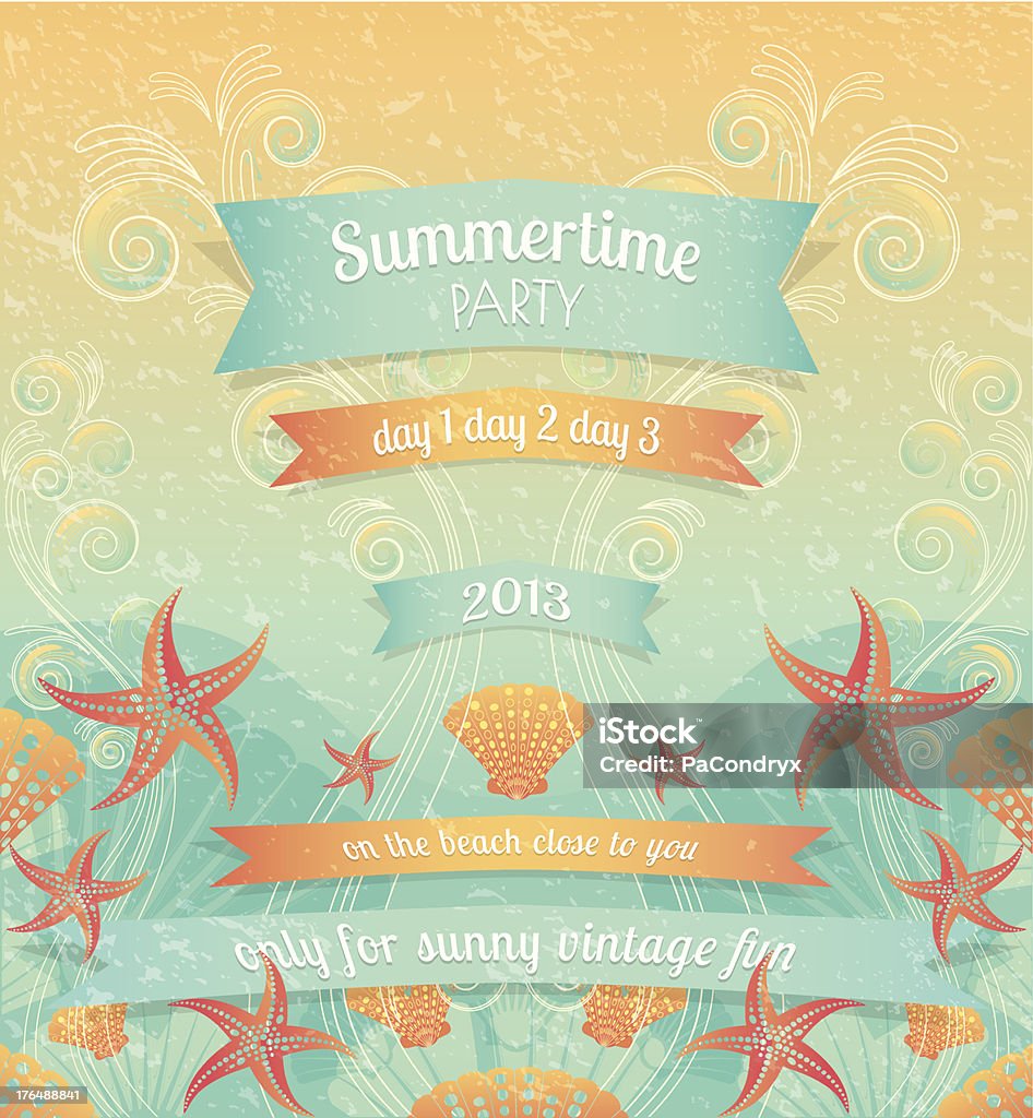 Retro Summer Beach Party Vintage Summer Beach Party background, layered and groupped, 300dpi 24x26cm rgb jpg included. Eps 10, transparency used. Cmyk Vector. More: Beach stock vector