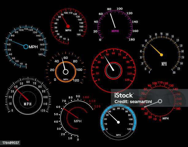 Various Sets Of Speedometers In Different Sizes And Colors Stock Illustration - Download Image Now
