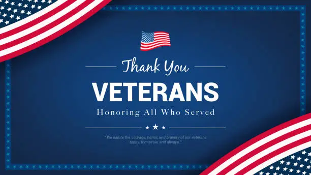 Vector illustration of Thank You Veterans - Honoring all who served greeting card vector design. American flag frame