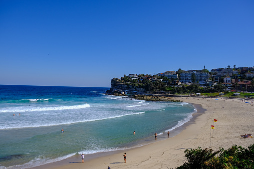 Panoramic picture of Queenscliff Beach near Sydney during daytime sunshine in summer
