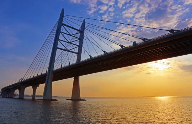 istock Cable-stayed bridge at sunset in St. Petersburg, Russia. 1764907401