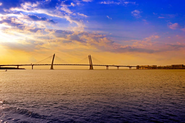 istock Cable-stayed bridge at sunset in St. Petersburg, Russia. 1764908474