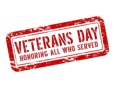 Veterans Day red stamp, Honoring all who served. Vector illustration. EPS10