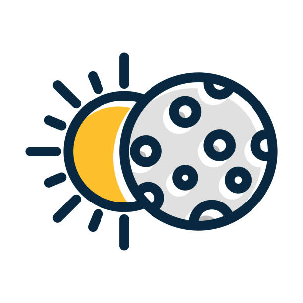 ilustraciones, imágenes clip art, dibujos animados e iconos de stock de vector de eclipse solar iconos de colores oscuros llenos de línea gruesa para uso personal y comercial. - eclipse solar