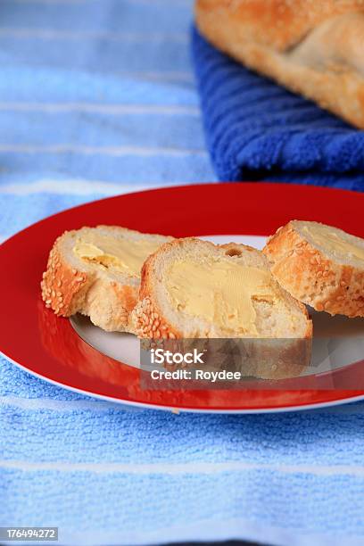 Slices Of Crusty Baguettes Stock Photo - Download Image Now - Baguette, Baked Pastry Item, Blue