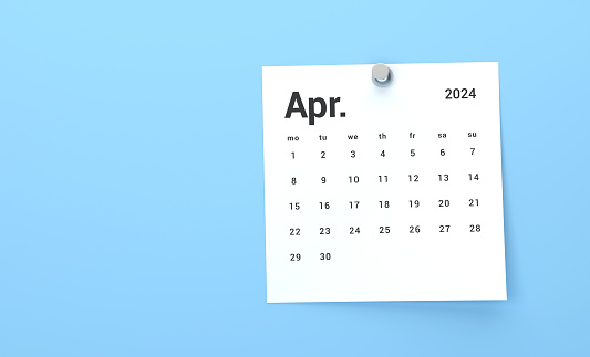 2024 April Calendar On Blue Background. Planning and Organization.