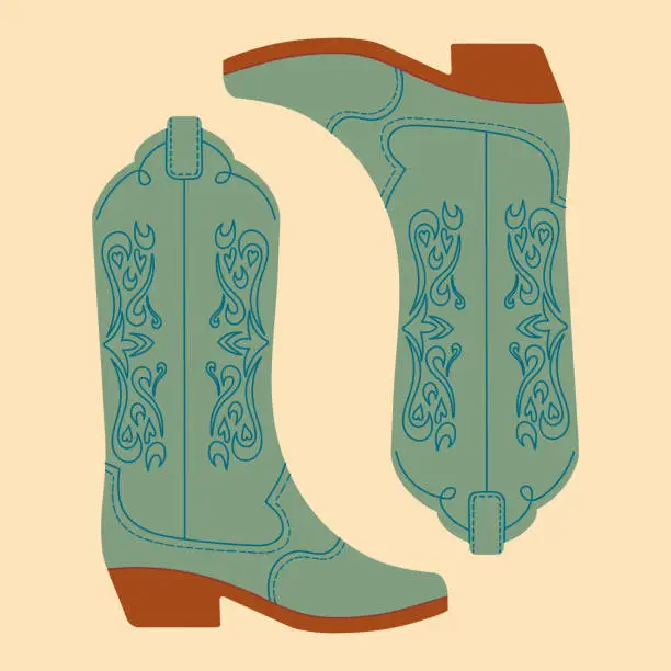 Vector illustration of Retro Cowgirl boots. Vector illustration in flat style. Wild West theme