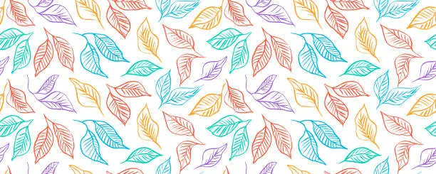 Vector illustration of Colorful linear leaves seamless banner design.