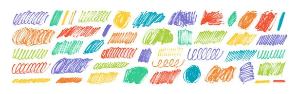 Vector illustration of Various colorful marker scribbles and curly lines.