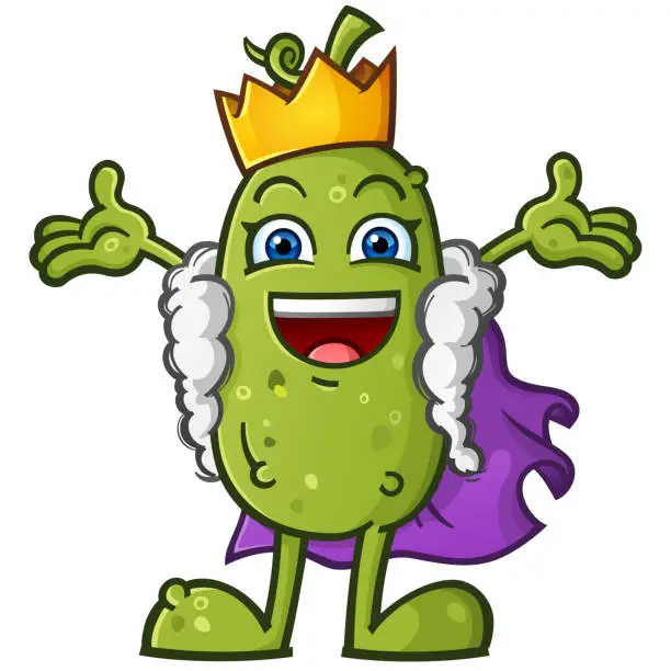 Vector illustration of The royal king pickleball wearing a crown and offering a gesture to his kingdom