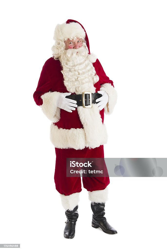 Ritratto di Babbo Natale con le mani sulla pancia - Foto stock royalty-free di Babbo Natale