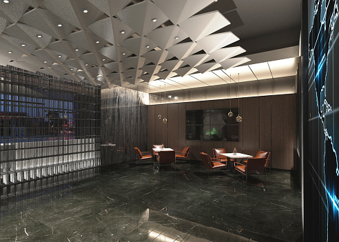 modern office interior, meeting table and lobby. 3d rendering