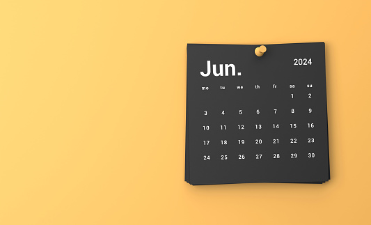 2024 June Calendar On Orange Background. Planning and Organization.