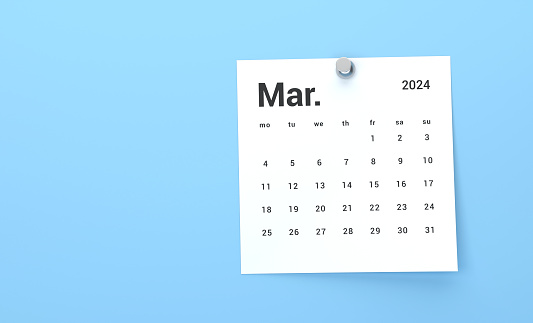 2024 March Calendar On Blue Background
