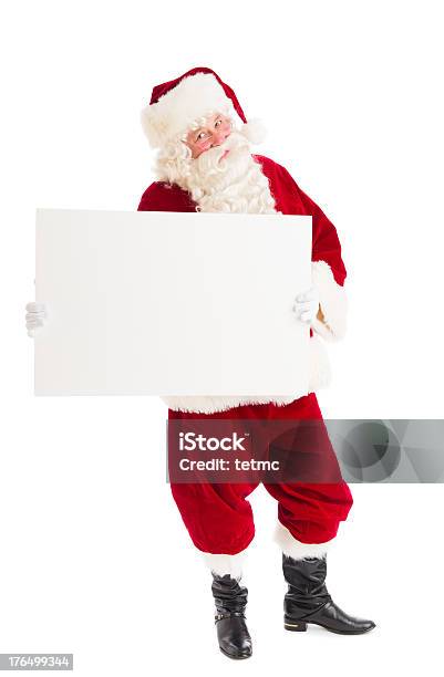 Portrait Of Santa Claus Holding Blank Billboard Stock Photo - Download Image Now - Full Length, Portrait, Santa Claus