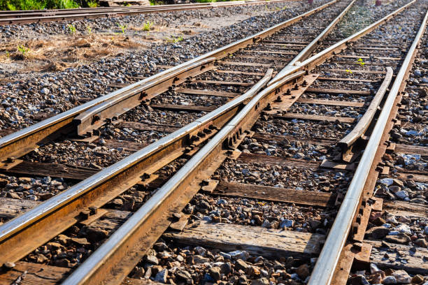 istock Railway tracks at intersections are used to switch train routes. 1764993517