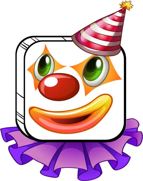 Vector illustration of Square-faced clown with a party hat
