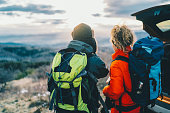 Couple on winter hiking trip