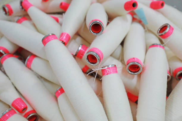 Cotton yarn is piled up in a spinning mill