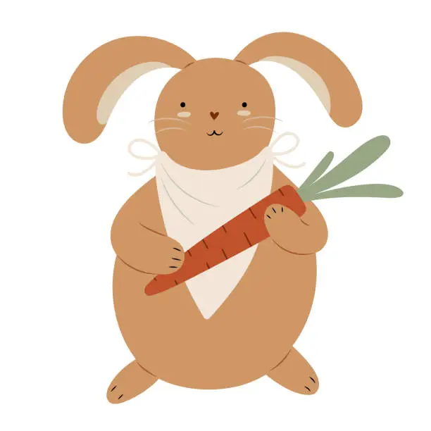 Vector illustration of Cute baby rabbit wearing a bib