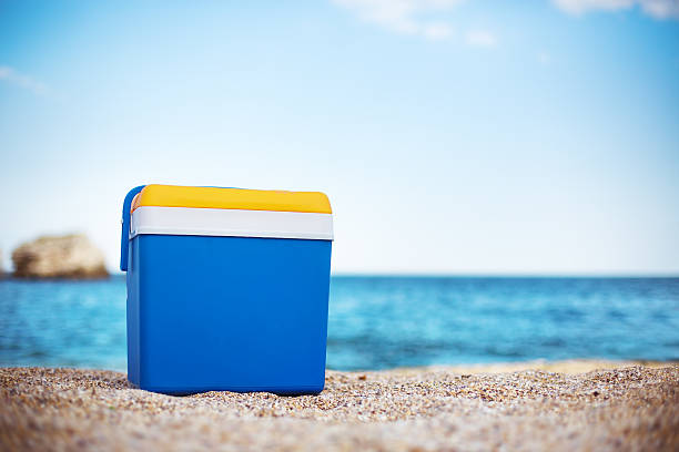 Cooler box on the beach stock photo