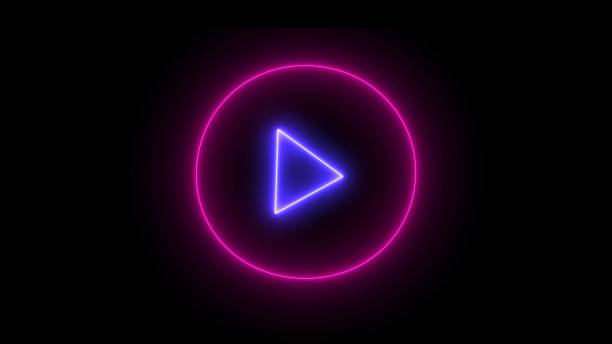 istock Pink and blue circular button neon icon. Elements of the minimal universal theme set. Simple icon for website, web design, mobile app, infographics and black background. 1765042020