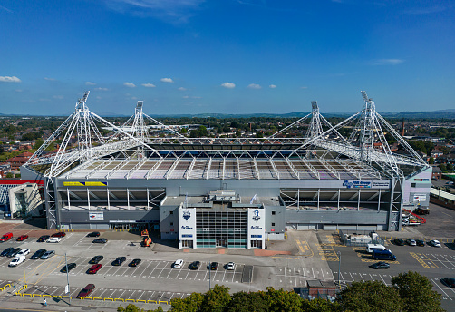 Preston, Lancashire, UK, September 04, 2023; aerial view of the Deepdale Stadium, home to Preston North End PNE football club, Preston, Lancashire, England.