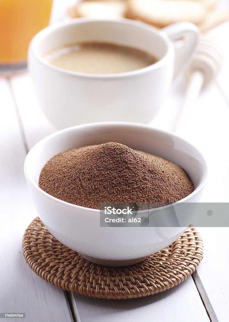 barley soluble powder barley powder soluble in the white bowl for breakfast Barley Stock Photo