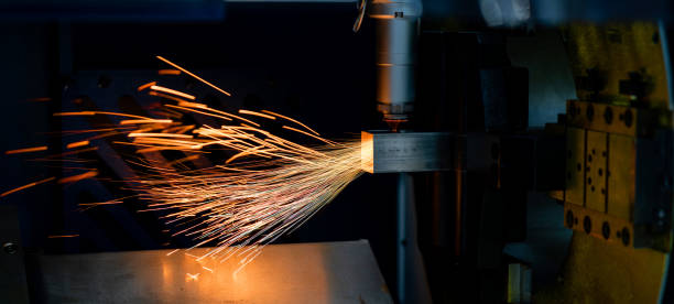 istock Automatic machine for cutting metal at work. Smart factory. 1765054064