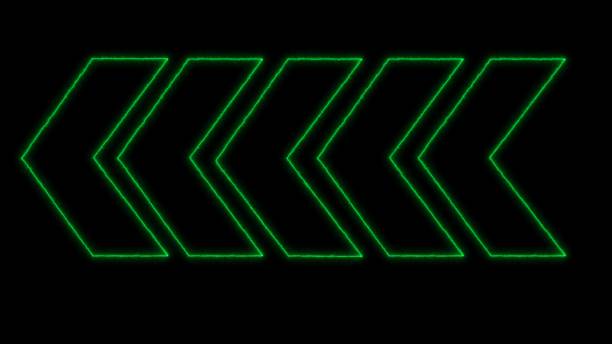 istock Bright green neon light arrow pointing left. black backgrounds Left arrow neon glow icon. 1765060558